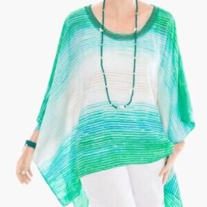 Chico’s Green Striped Poncho Top Blouse Size L/XL